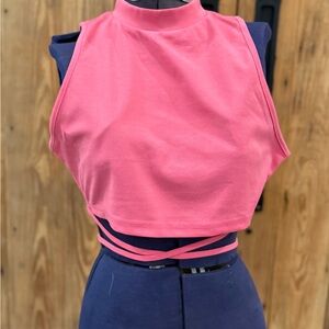 SHEIN Pink High-Neck Wrap Crop Top